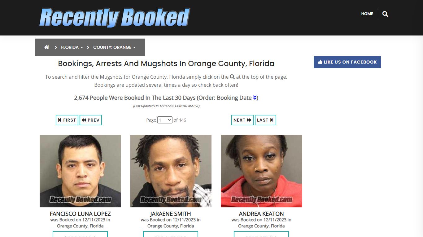 Recent bookings, Arrests, Mugshots in Orange County, Florida
